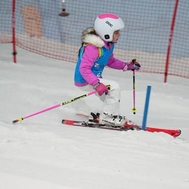 Penelope skiing at the National Schools Indoor Skiing Championship