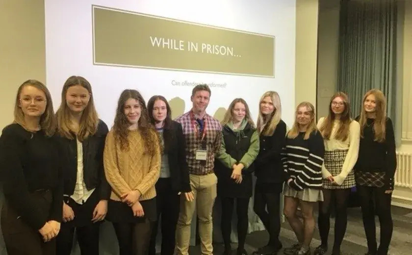 Students with Chester University Criminologist Paul French