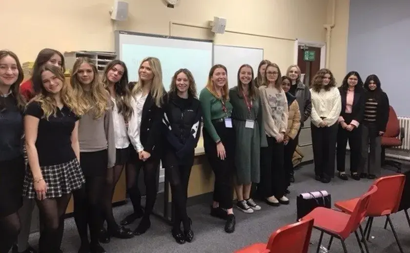 Courteney Fisher and Francesca Nannetti with Sixth Form pupils