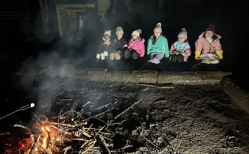 Year 4 girls by the campfire