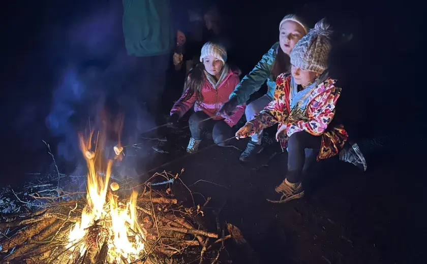 Year 4 girls by the campfire