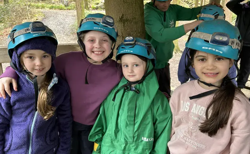 Year 4 girls ready to go caving