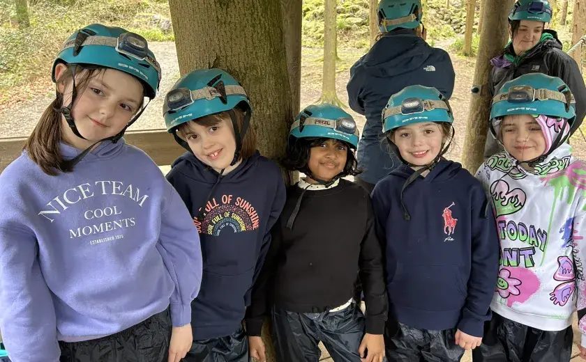 Year 4 girls ready to go caving